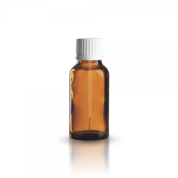 Braune Apothekerflasche 20ml + Schraubverschluss weiß m. Pinsel OV