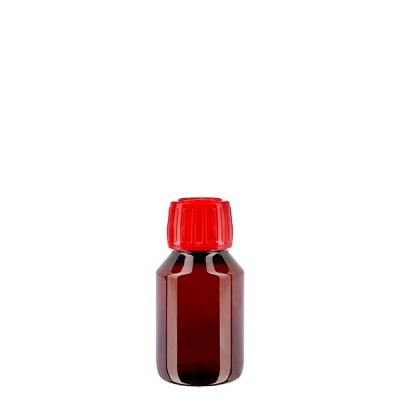 PET Medizinflasche 60ml + Schraubverschluss rot OV