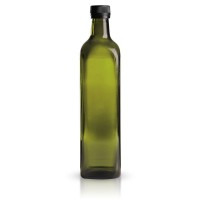 Eckige Glasflasche mit schw. Verschluss 750 ml