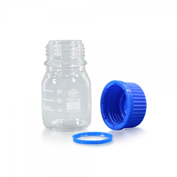 100ml Laborflasche Glas + blauem Verschluss