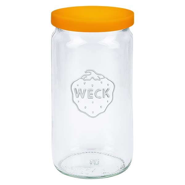 WECK Zylinderglas 340ml + Silikondeckel orange