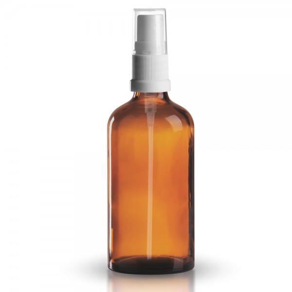 Braune 100ml Glasflasche mit weißem Pumpzerstäuber