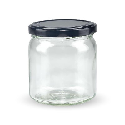 Marmeladenglas rund 408ml mit schwarzem Deckel