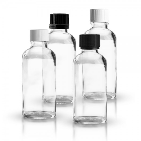 Klare 50ml Apothekerflasche + Spezialverschluss