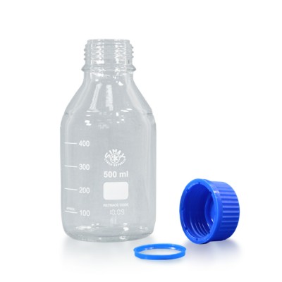 500ml Laborflasche Glas + blauem Verschluss