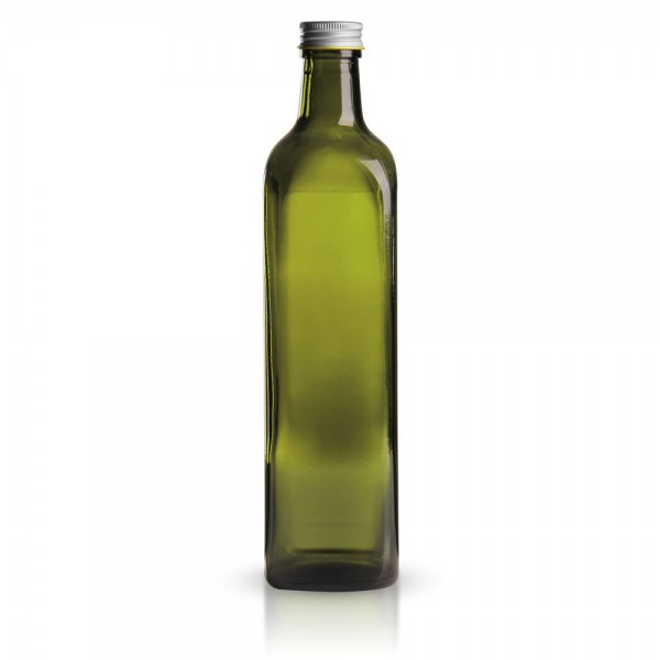Eckige Glasflasche grün mit Verschluss 750 ml