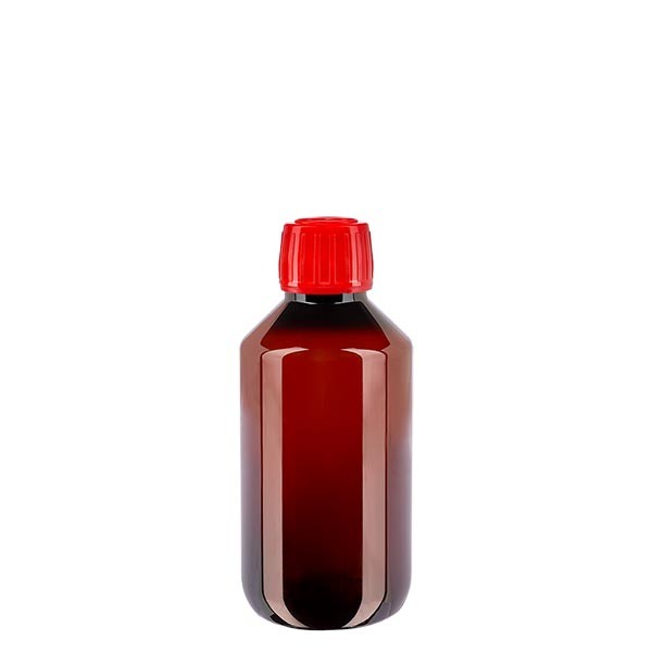 PET Medizinflasche 200ml + Schraubverschluss rot OV