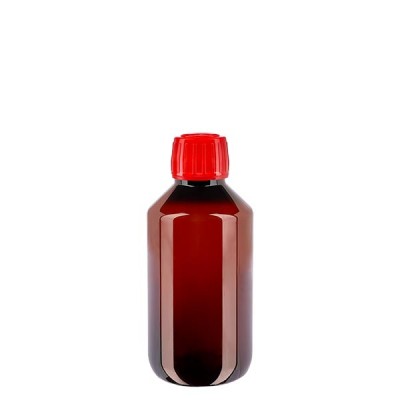 PET Medizinflasche 200ml + Schraubverschluss rot OV