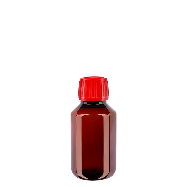 PET Medizinflasche 100ml + Schraubverschluss rot OV