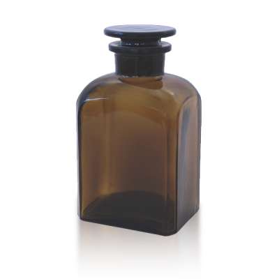 Vierkantflasche 350ml Braunglas + Glasstopfen