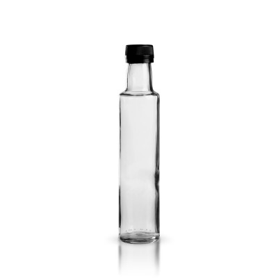 Runde Glasflasche mit schw. Verschluss 250ml