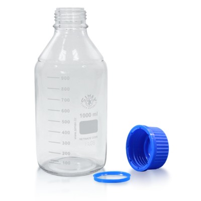1000ml Laborflasche Glas + blauem Verschluss