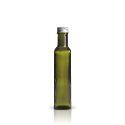 Eckige Glasflasche grün mit Verschluss 250ml