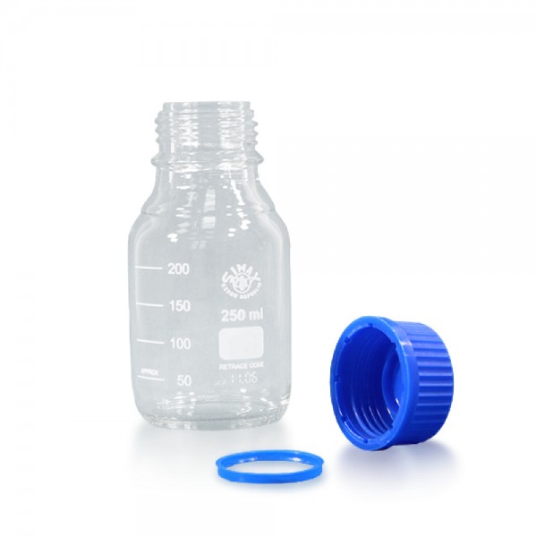 250ml Laborflasche Glas + blauem Verschluss