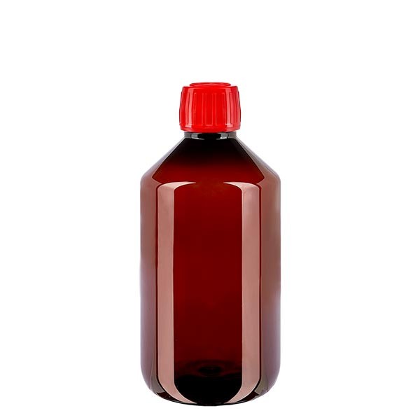 PET Medizinflasche 500ml + Schraubverschluss rot OV
